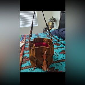 Brown Suede Bucket Bag